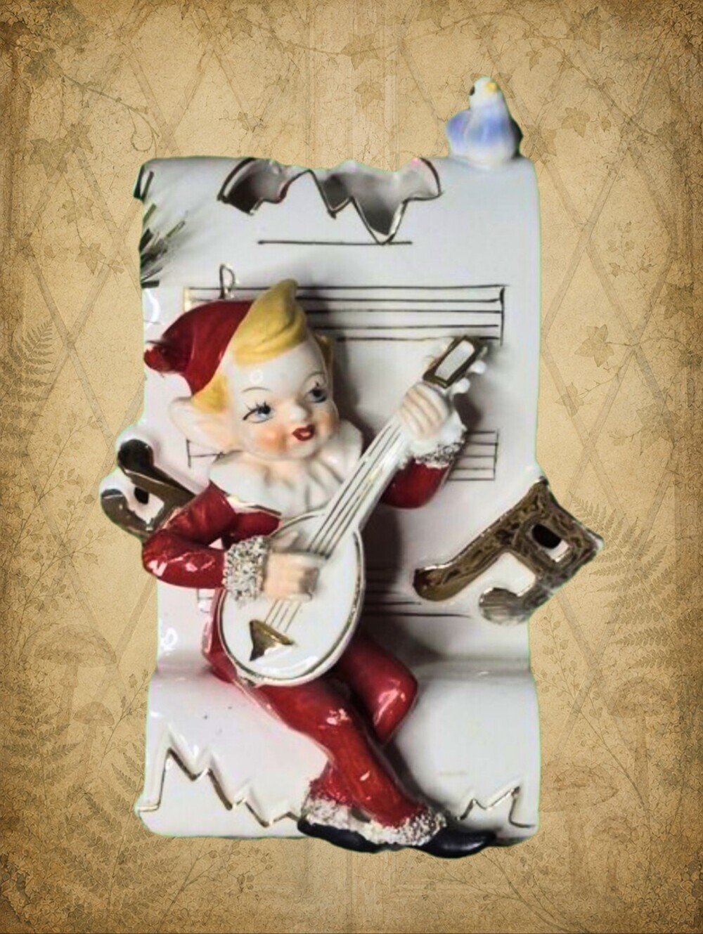 Gather Rings ππ§ββοΈ Vintage Japan Pixie Lute Wall Vase Musical Score